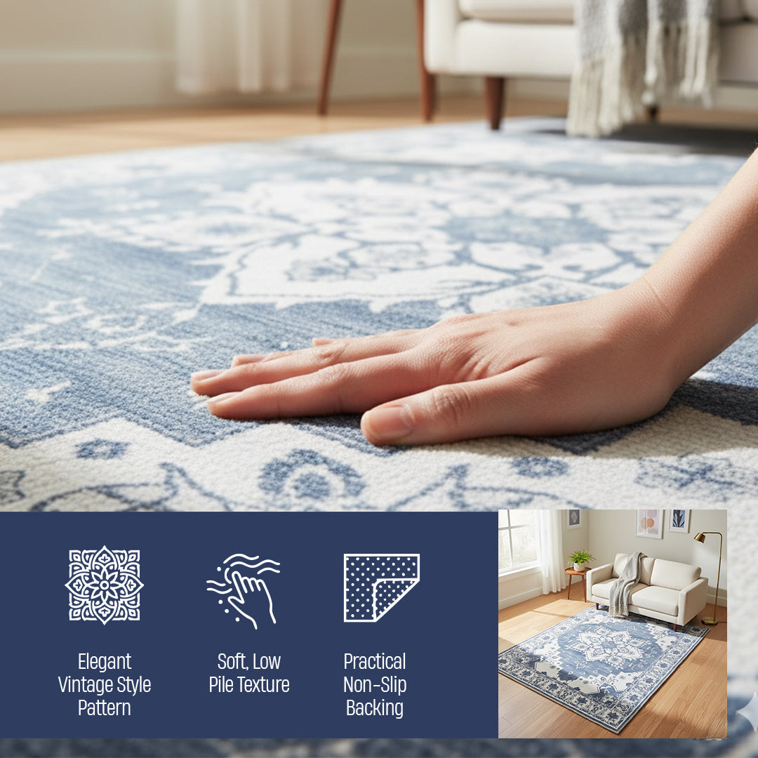 Muddy Carpet Navybell Washable Area Rugs for Living Room, Bedroom & Dining Room – Modern Soft Low Pile Non Slip Carpet – Pet Friendly Waterproof Foldable Rugs for Home