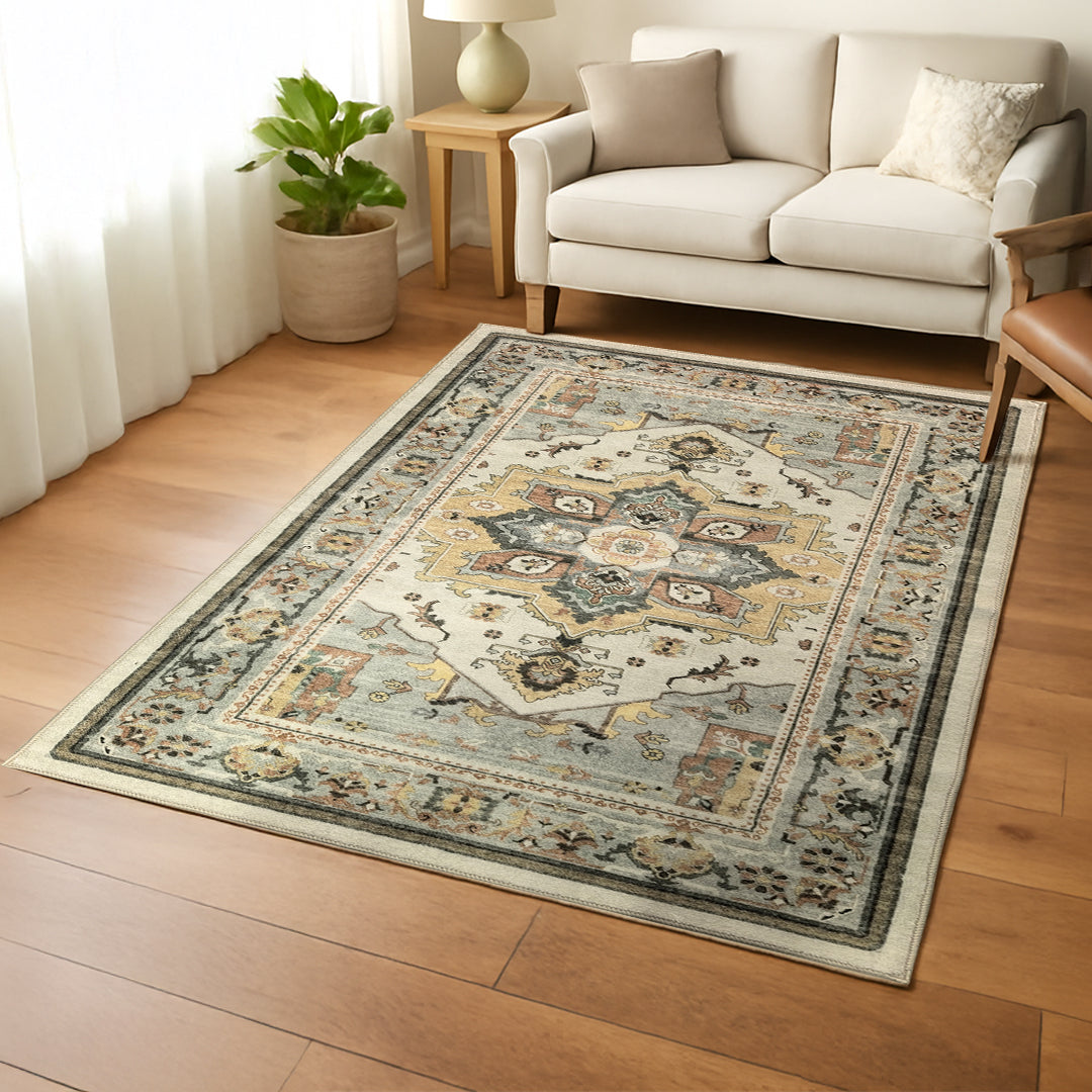 Muddy Carpet Floral Multicolor Boho Area Rug – Washable Area Rugs for Living Room, Bedroom & Dining Room – Modern Soft Low Pile Non Slip Carpet – Pet Friendly Waterproof Foldable Rugs for Home