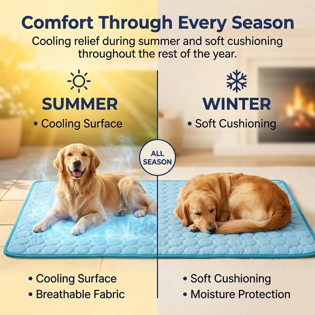 Muddymats® Self-Cooling Dog Mat, Ice Silk Cooling Pad for Dogs & Cats, No Water or Electricity Needed, Easy to Clean Non-Slip Summer Pet Mat for Indoor & Outdoor, Sofa, Crate & Car