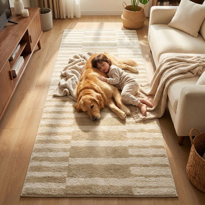 Muddy Carpet Creamline Washable Area Rugs for Living Room, Bedroom & Dining Room – Modern Soft Low Pile Non Slip Carpet – Pet Friendly Waterproof Foldable Rugs for Home