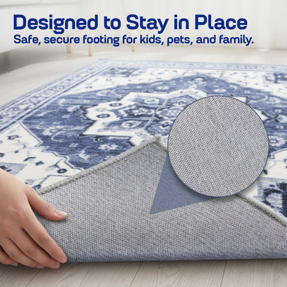 Muddy Carpet Admiral Washable Area Rugs for Living Room, Bedroom & Dining Room – Modern Soft Low Pile Non Slip Carpet – Pet Friendly Waterproof Foldable Rugs for Home