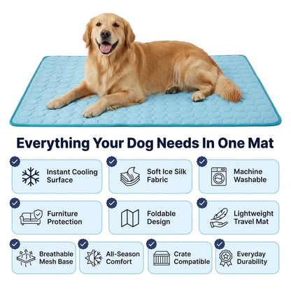 Muddymats® Self-Cooling Dog Mat, Ice Silk Cooling Pad for Dogs & Cats, No Water or Electricity Needed, Easy to Clean Non-Slip Summer Pet Mat for Indoor & Outdoor, Sofa, Crate & Car