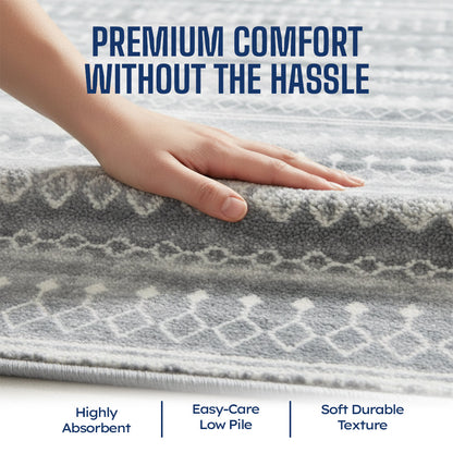 Muddy Carpet Greyline Washable Area Rugs for Living Room, Bedroom & Dining Room – Modern Soft Low Pile Non Slip Carpet – Pet Friendly Waterproof Foldable Rugs for Home
