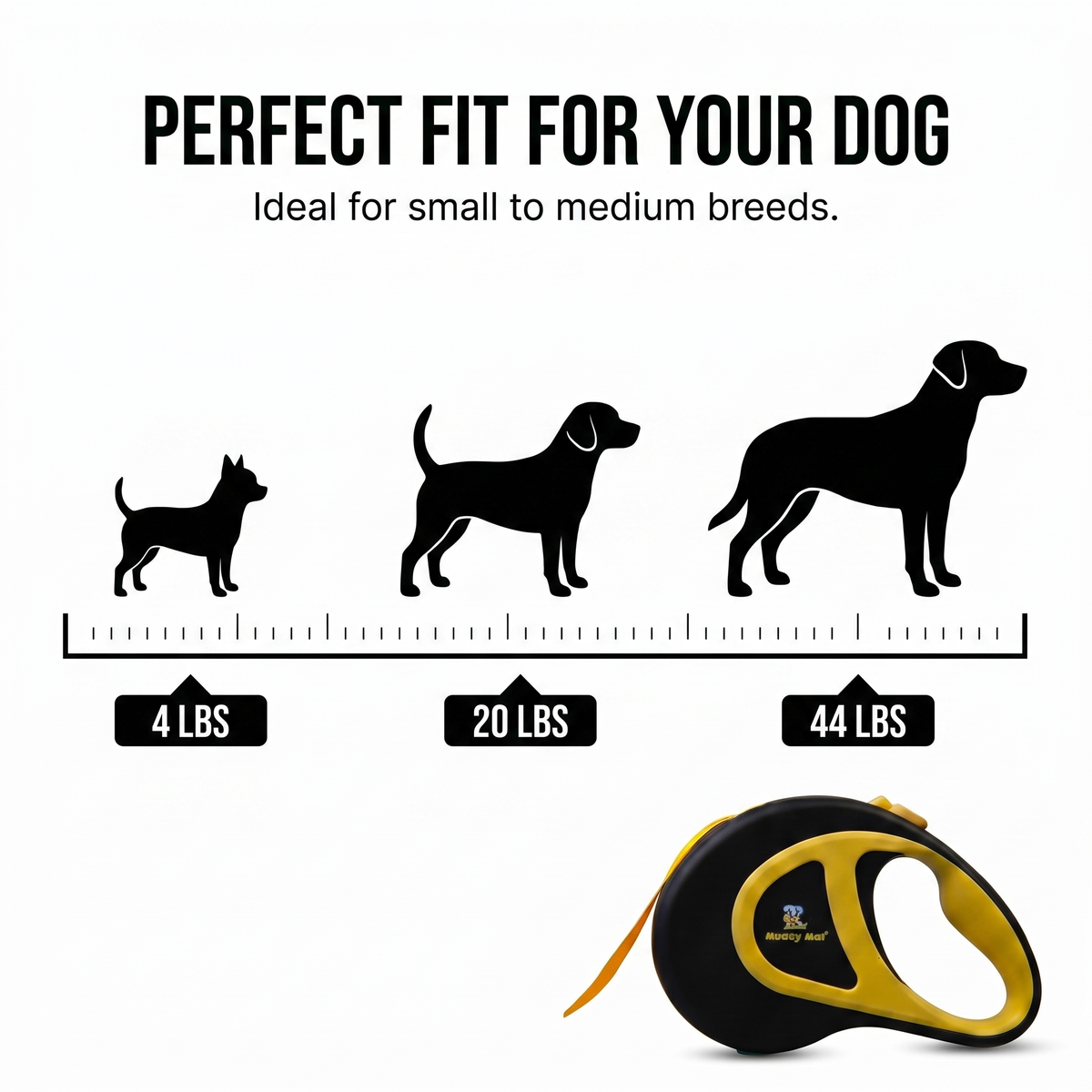 Muddymats® Retractable Dog Leash – 16 ft Heavy Duty Tape Leash for Small & Medium Dogs up to 44 lbs | One-Button Brake, 360° Tangle-Free | Ergonomic Grip