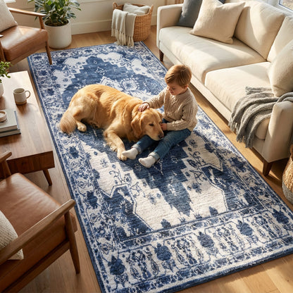 Muddy Carpet Navybell Washable Area Rugs for Living Room, Bedroom & Dining Room – Modern Soft Low Pile Non Slip Carpet – Pet Friendly Waterproof Foldable Rugs for Home