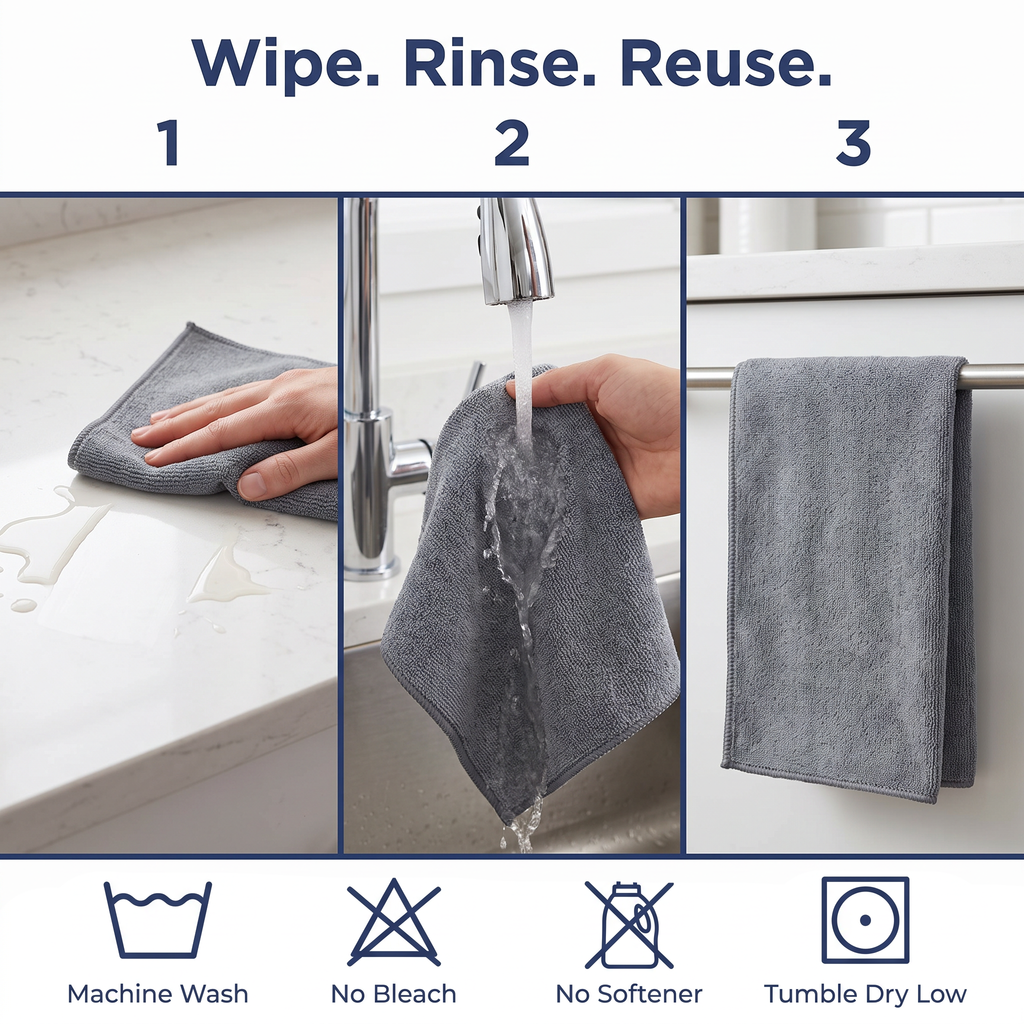 Muddymats® Kitchen Towels 3 Pack - Super Absorbent Microfiber Dish Cloths, Quick Dry Soft Cleaning Towels for Dishes, Counters and Spills, Machine Washable, Grey 11.8" x 11.8"