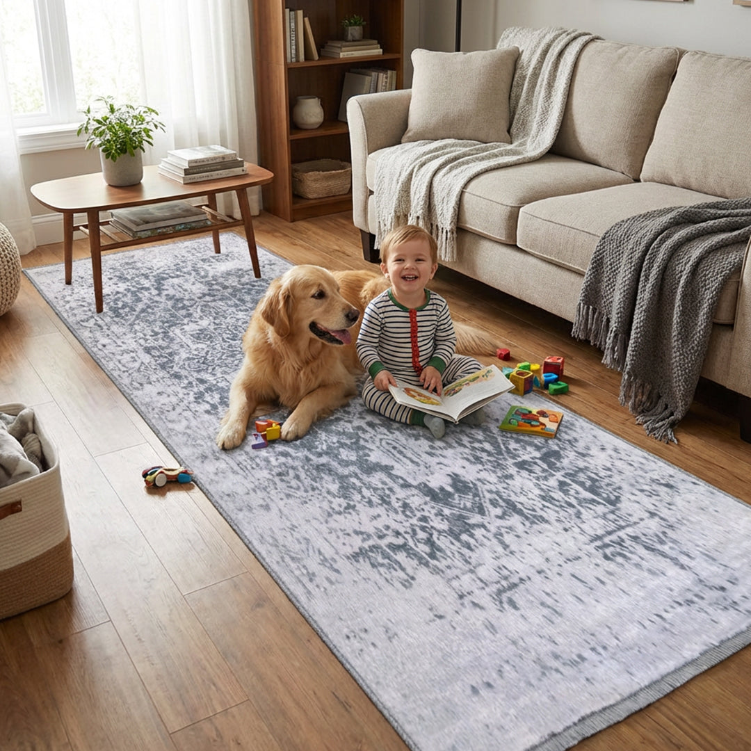 Muddy Carpet Frostbell Washable Area Rugs for Living Room, Bedroom & Dining Room – Modern Soft Low Pile Non Slip Carpet – Pet Friendly Waterproof Foldable Rugs for Home