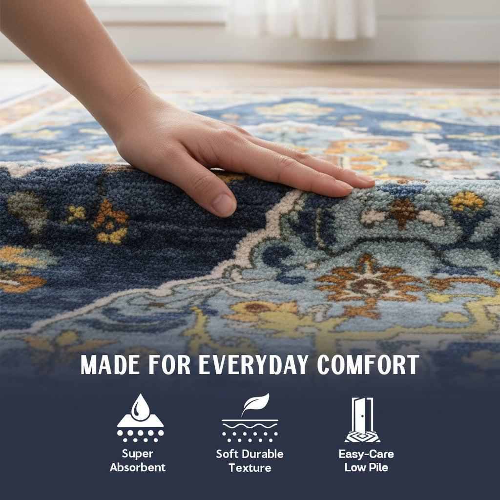 Muddy Carpet Mosaic Washable Area Rugs for Living Room, Bedroom & Dining Room – Modern Soft Low Pile Non Slip Carpet – Pet Friendly Waterproof Foldable Rugs for Home