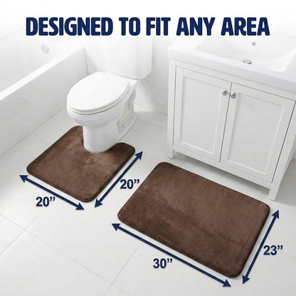 Muddymats® Memory Foam Bath Mat Set 2 Piece – Velvet Soft Non Slip Bathroom Rugs Set, Thick Absorbent Washable Bath Mats for Bathroom Floor and Shower, 20"x30" + 20"x20" U-Shaped