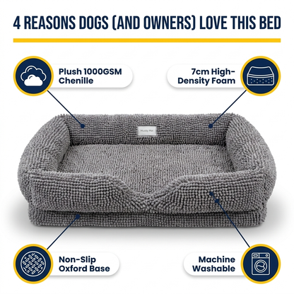 Muddymats® Rectangle Dog Bed — Real Memory Foam Support, Cozy Chenille Cover, Machine Washable | Fits Small to Large Dogs