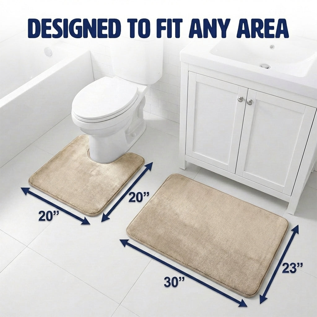 Muddymats® Memory Foam Bath Mat Set 2 Piece – Velvet Soft Non Slip Bathroom Rugs Set, Thick Absorbent Washable Bath Mats for Bathroom Floor and Shower, 20"x30" + 20"x20" U-Shaped
