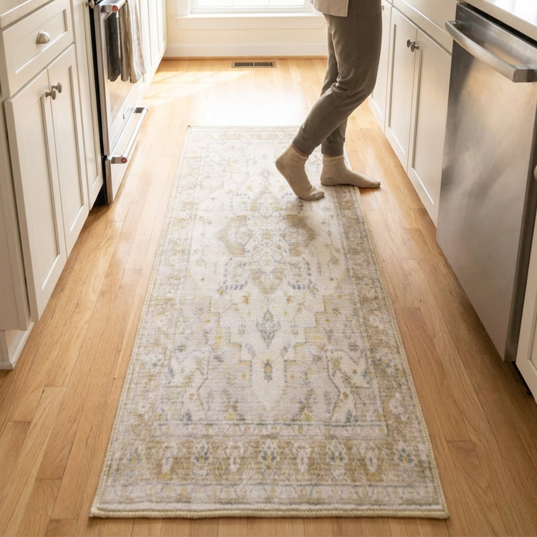 Muddy Carpet Champagne Washable Area Rugs for Living Room, Bedroom & Dining Room – Modern Soft Low Pile Non Slip Carpet – Pet Friendly Waterproof Foldable Rugs for Home