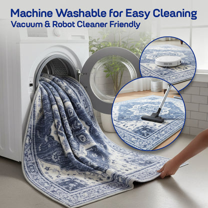 Muddy Carpet Admiral Washable Area Rugs for Living Room, Bedroom & Dining Room – Modern Soft Low Pile Non Slip Carpet – Pet Friendly Waterproof Foldable Rugs for Home