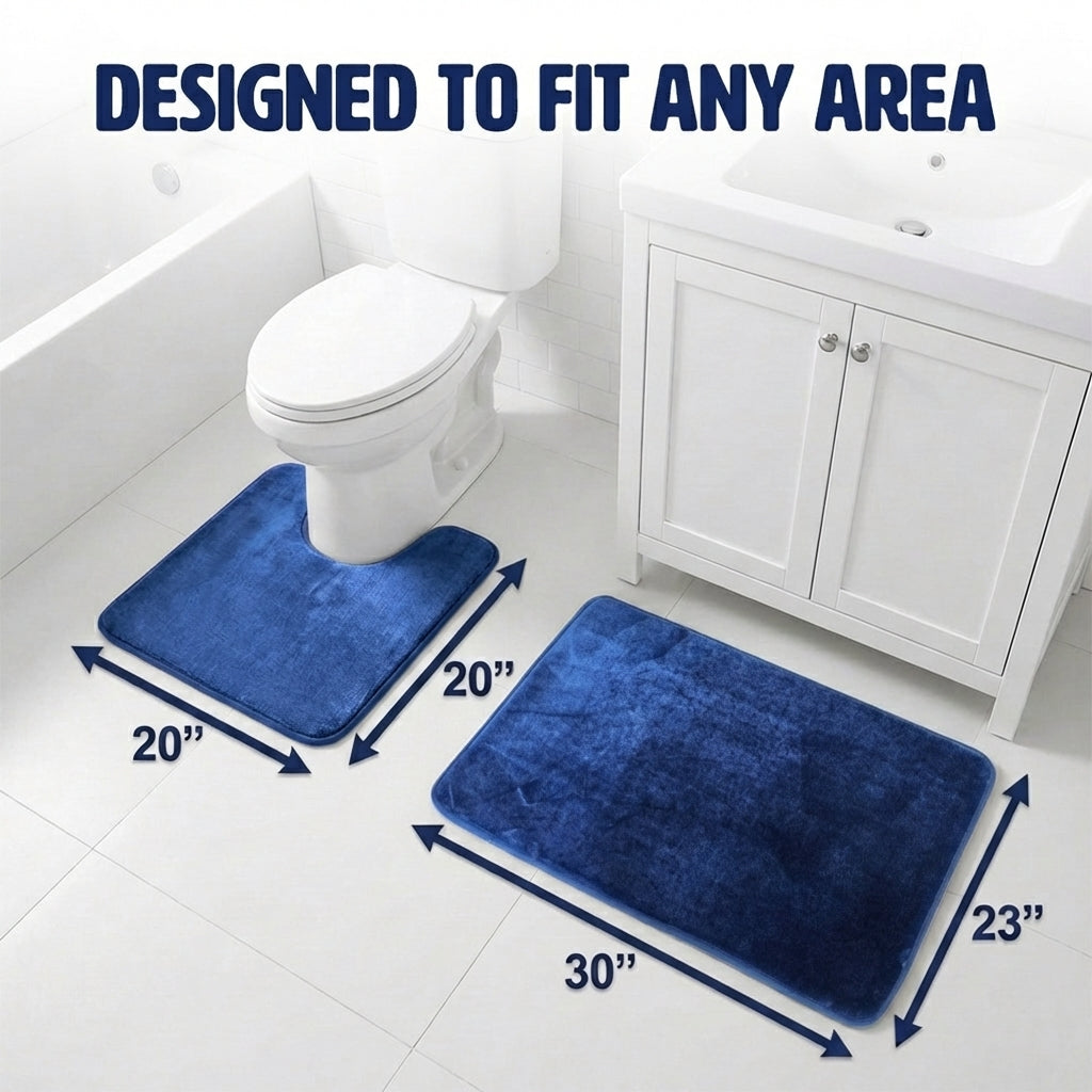 Muddymats® Memory Foam Bath Mat Set 2 Piece – Velvet Soft Non Slip Bathroom Rugs Set, Thick Absorbent Washable Bath Mats for Bathroom Floor and Shower, 20"x30" + 20"x20" U-Shaped