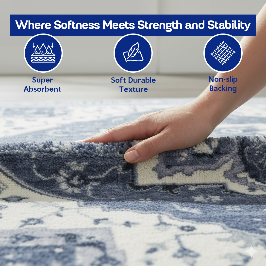 Muddy Carpet Admiral Washable Area Rugs for Living Room, Bedroom & Dining Room – Modern Soft Low Pile Non Slip Carpet – Pet Friendly Waterproof Foldable Rugs for Home