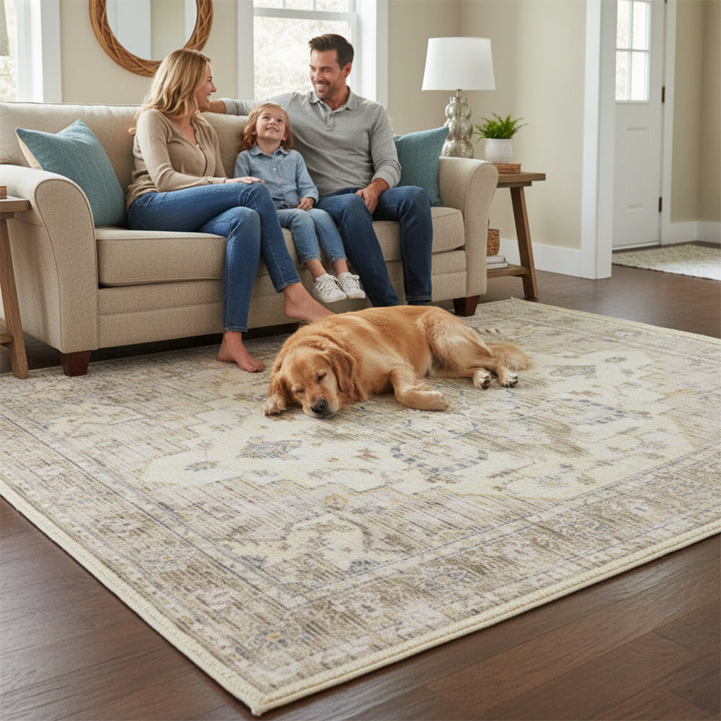 Muddy Carpet Tuscany Washable Area Rugs for Living Room, Bedroom & Dining Room – Modern Soft Low Pile Non Slip Carpet – Pet Friendly Waterproof Foldable Rugs for Home
