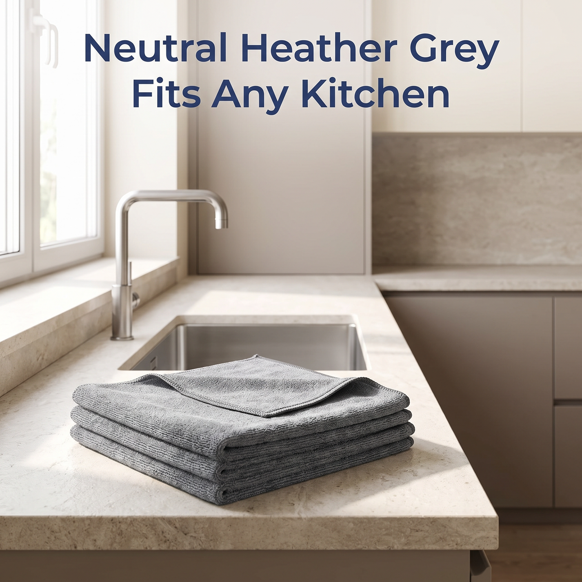 Muddymats® Kitchen Towels 3 Pack - Super Absorbent Microfiber Dish Cloths, Quick Dry Soft Cleaning Towels for Dishes, Counters and Spills, Machine Washable, Grey 11.8" x 11.8"