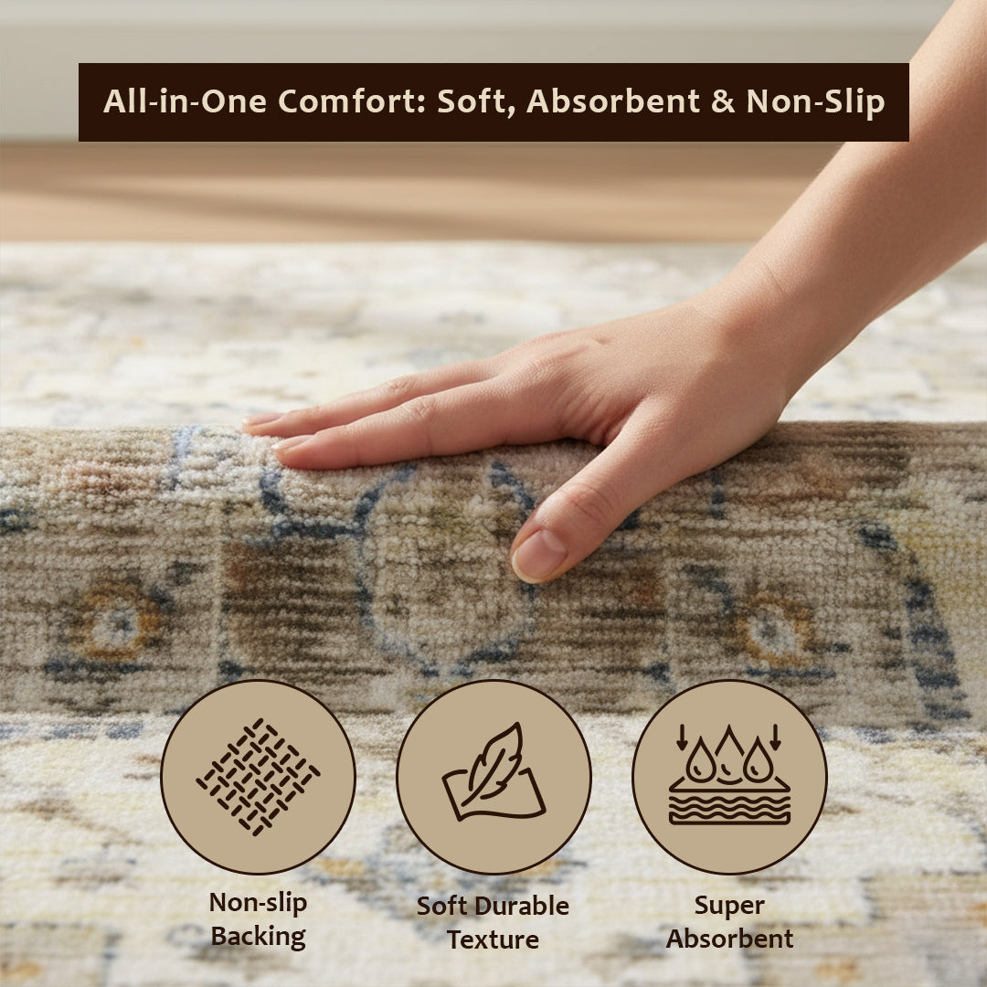 Muddy Carpet Tuscany Washable Area Rugs for Living Room, Bedroom & Dining Room – Modern Soft Low Pile Non Slip Carpet – Pet Friendly Waterproof Foldable Rugs for Home