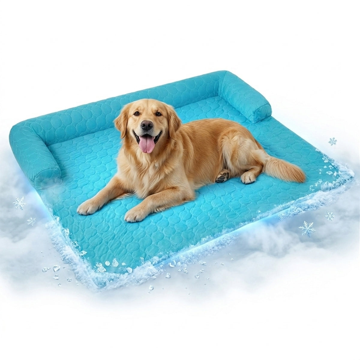 Muddymats® Ice Silk Cooling Dog Bed with Orthopedic Memory Foam & Bolster Rim, Self-Cooling Breathable Pet Sofa Bed, Extra-Wide Sofa Protection, Non-Slip, Detachable & Machine Washable