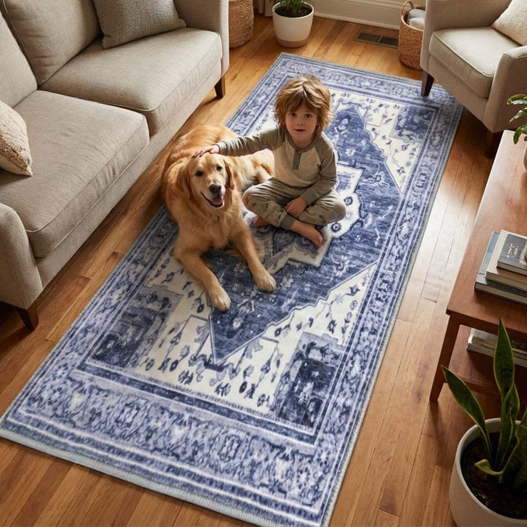 Muddy Carpet Admiral Washable Area Rugs for Living Room, Bedroom & Dining Room – Modern Soft Low Pile Non Slip Carpet – Pet Friendly Waterproof Foldable Rugs for Home