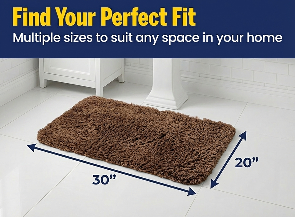Muddymats® Fluffy Bathroom Rug, Soft Absorbent Microfiber Bath Mat, Non Slip, Quick Dry, Machine Washable for Bathroom Floor, Tub, Shower, Toilet and Sink