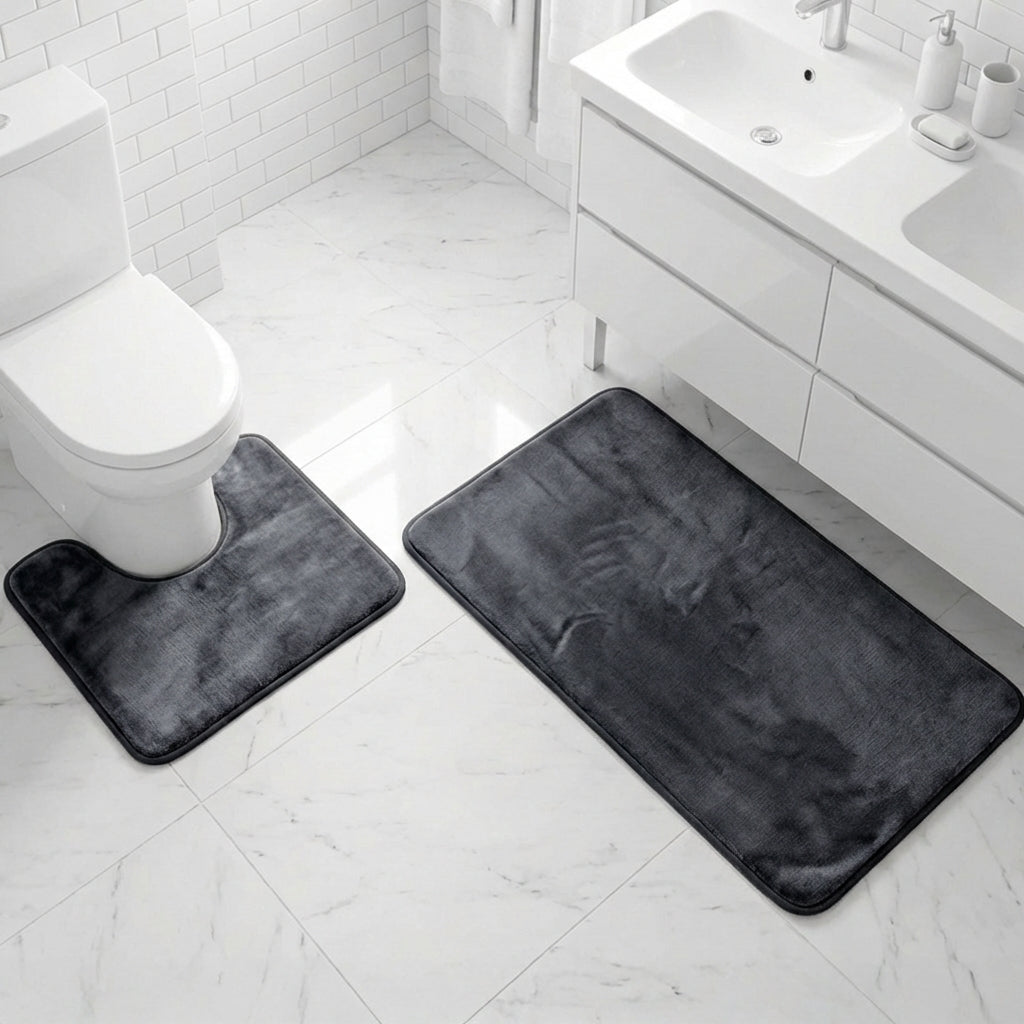 Muddymats® Memory Foam Bath Mat Set 2 Piece – Velvet Soft Non Slip Bathroom Rugs Set, Thick Absorbent Washable Bath Mats for Bathroom Floor and Shower, 20"x30" + 20"x20" U-Shaped