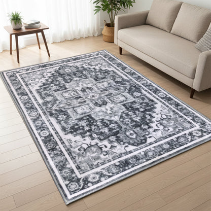 Muddy Carpet Onyx Washable Area Rugs for Living Room, Bedroom & Dining Room – Modern Soft Low Pile Non Slip Carpet – Pet Friendly Waterproof Foldable Rugs for Home