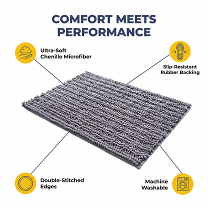 Muddymats® DuoMax Dog Door Mat for Muddy Paws – Dual-Texture Absorbent Mat Chenille Entryway Muddy Carpet®, Microfiber Quick Dry, Slip Resistant Machine Washable Indoor Mat
