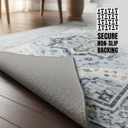Muddy Carpet Azure Washable Area Rugs for Living Room, Bedroom & Dining Room – Modern Soft Low Pile Non Slip Carpet – Pet Friendly Waterproof Foldable Rugs for Home