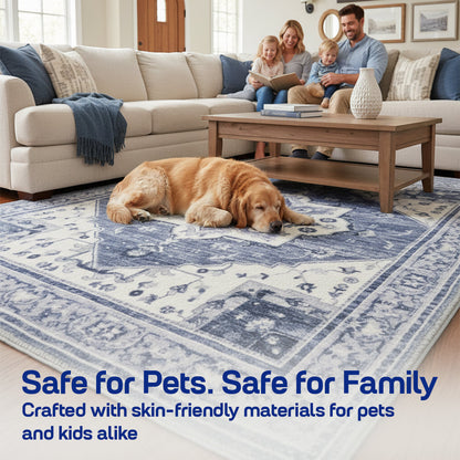 Muddy Carpet Admiral Washable Area Rugs for Living Room, Bedroom & Dining Room – Modern Soft Low Pile Non Slip Carpet – Pet Friendly Waterproof Foldable Rugs for Home