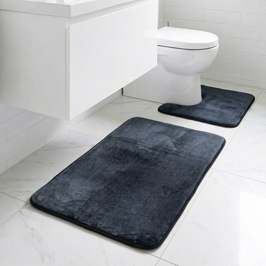 Muddymats® Memory Foam Bath Mat Set 2 Piece – Velvet Soft Non Slip Bathroom Rugs Set, Thick Absorbent Washable Bath Mats for Bathroom Floor and Shower, 20"x30" + 20"x20" U-Shaped