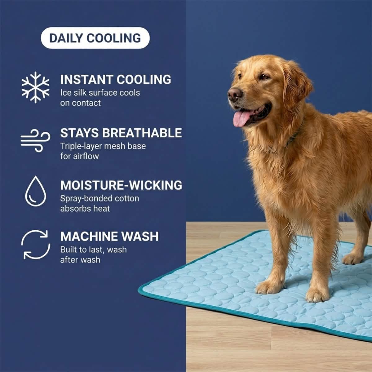 Muddymats® Self-Cooling Dog Mat, Ice Silk Cooling Pad for Dogs & Cats, No Water or Electricity Needed, Easy to Clean Non-Slip Summer Pet Mat for Indoor & Outdoor, Sofa, Crate & Car