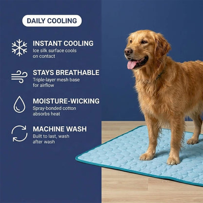 Muddymats® Self-Cooling Dog Mat, Ice Silk Cooling Pad for Dogs & Cats, No Water or Electricity Needed, Easy to Clean Non-Slip Summer Pet Mat for Indoor & Outdoor, Sofa, Crate & Car