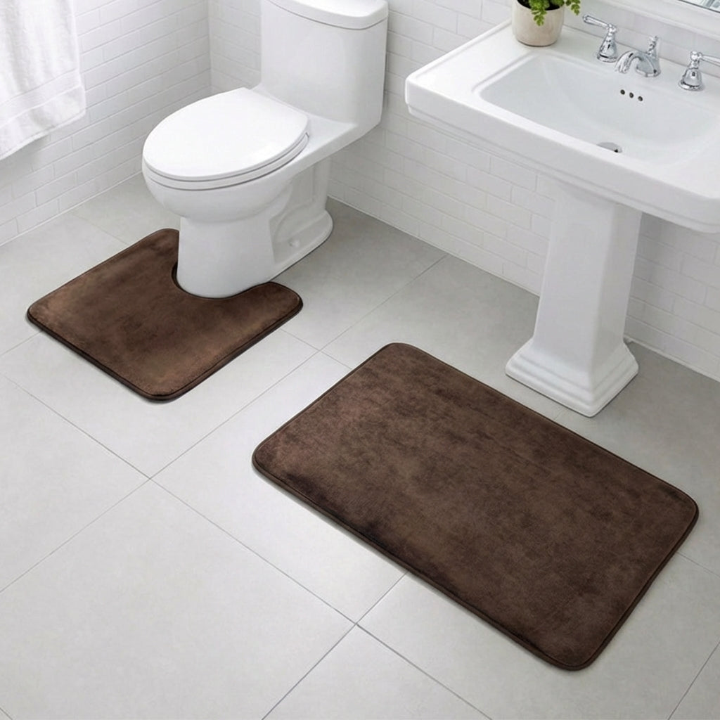 Muddymats® Memory Foam Bath Mat Set 2 Piece – Velvet Soft Non Slip Bathroom Rugs Set, Thick Absorbent Washable Bath Mats for Bathroom Floor and Shower, 20"x30" + 20"x20" U-Shaped