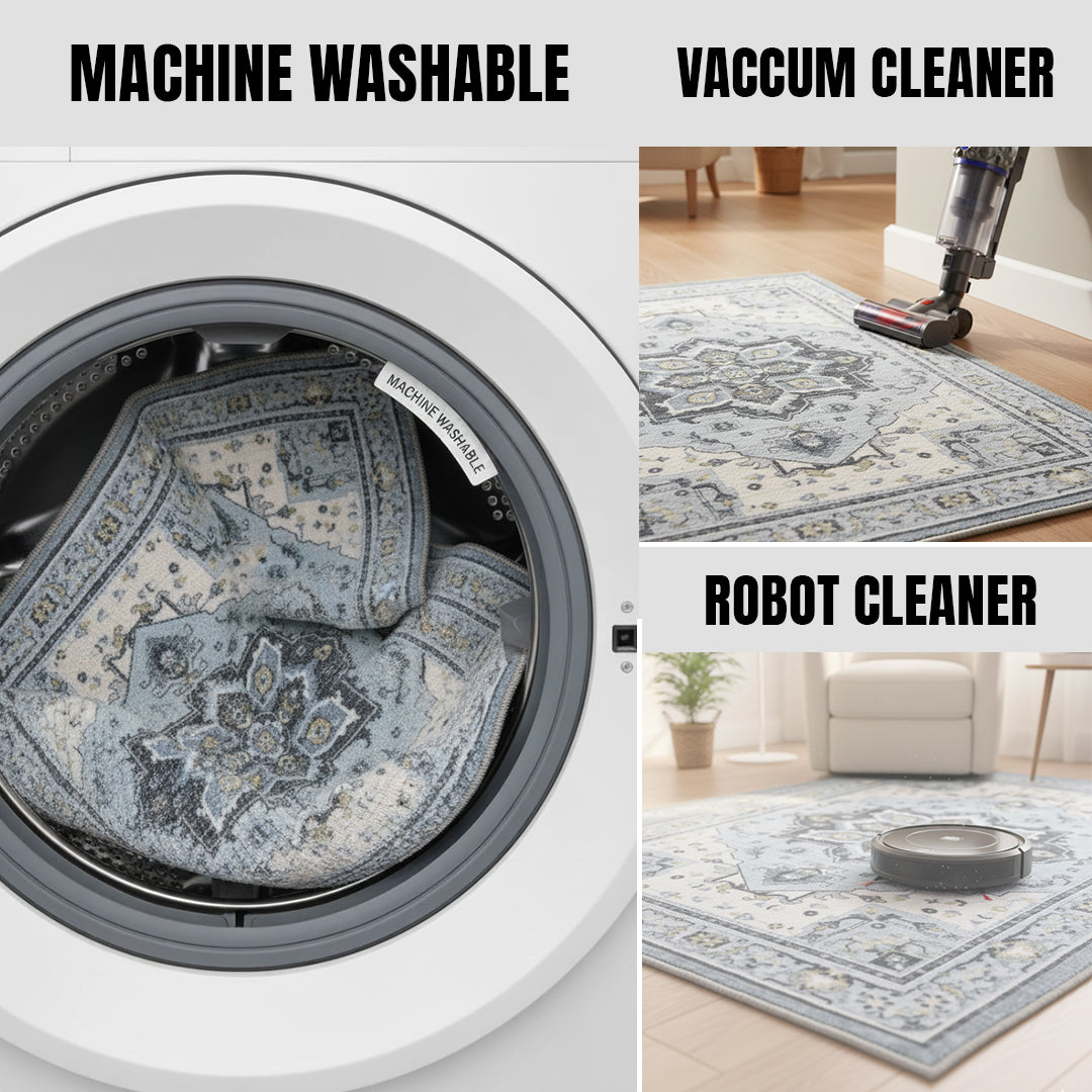 Muddy Carpet Azure Washable Area Rugs for Living Room, Bedroom & Dining Room – Modern Soft Low Pile Non Slip Carpet – Pet Friendly Waterproof Foldable Rugs for Home