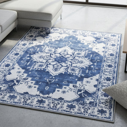 Muddy Carpet Navybell Washable Area Rugs for Living Room, Bedroom & Dining Room – Modern Soft Low Pile Non Slip Carpet – Pet Friendly Waterproof Foldable Rugs for Home