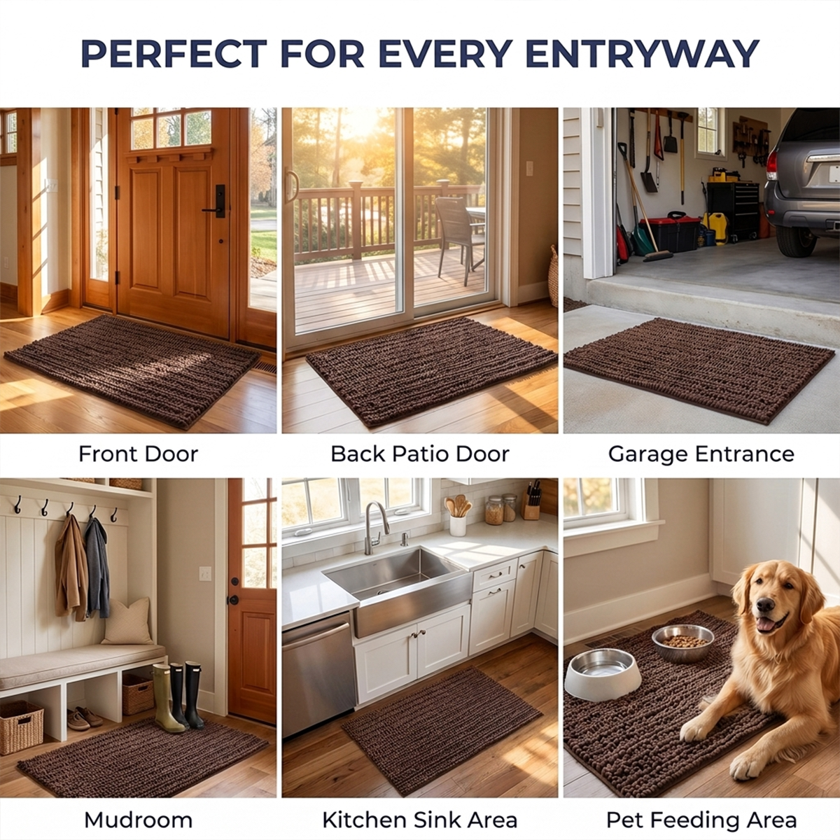 Muddymats® DuoMax Dog Door Mat for Muddy Paws – Dual-Texture Absorbent Mat Chenille Entryway Muddy Carpet®, Microfiber Quick Dry, Slip Resistant Machine Washable Indoor Mat