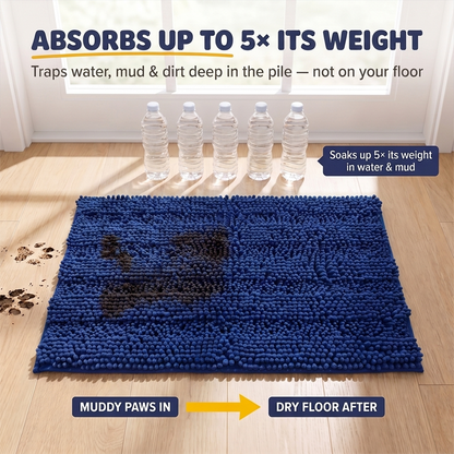 Muddymats® StripeMax Dog Floor Mat for Muddy Paws – Thick Plush Striped Chenille Muddy Carpet®, Super Water Absorbent Microfiber, Quick Dry, Slip Resistant Washable Indoor Mat