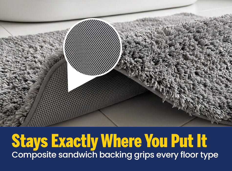 Muddymats® Fluffy Bathroom Rug, Soft Absorbent Microfiber Bath Mat, Non Slip, Quick Dry, Machine Washable for Bathroom Floor, Tub, Shower, Toilet and Sink