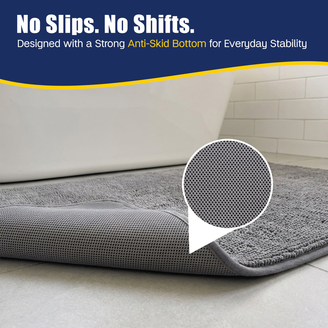Muddymats® CloudStep Bathroom Rugs, Non Slip Bath Mats for Bathroom, Super Absorbent Memory Foam Chenille, Quick Dry Machine Washable Thick Toilet Rug for Shower Tub and Floor