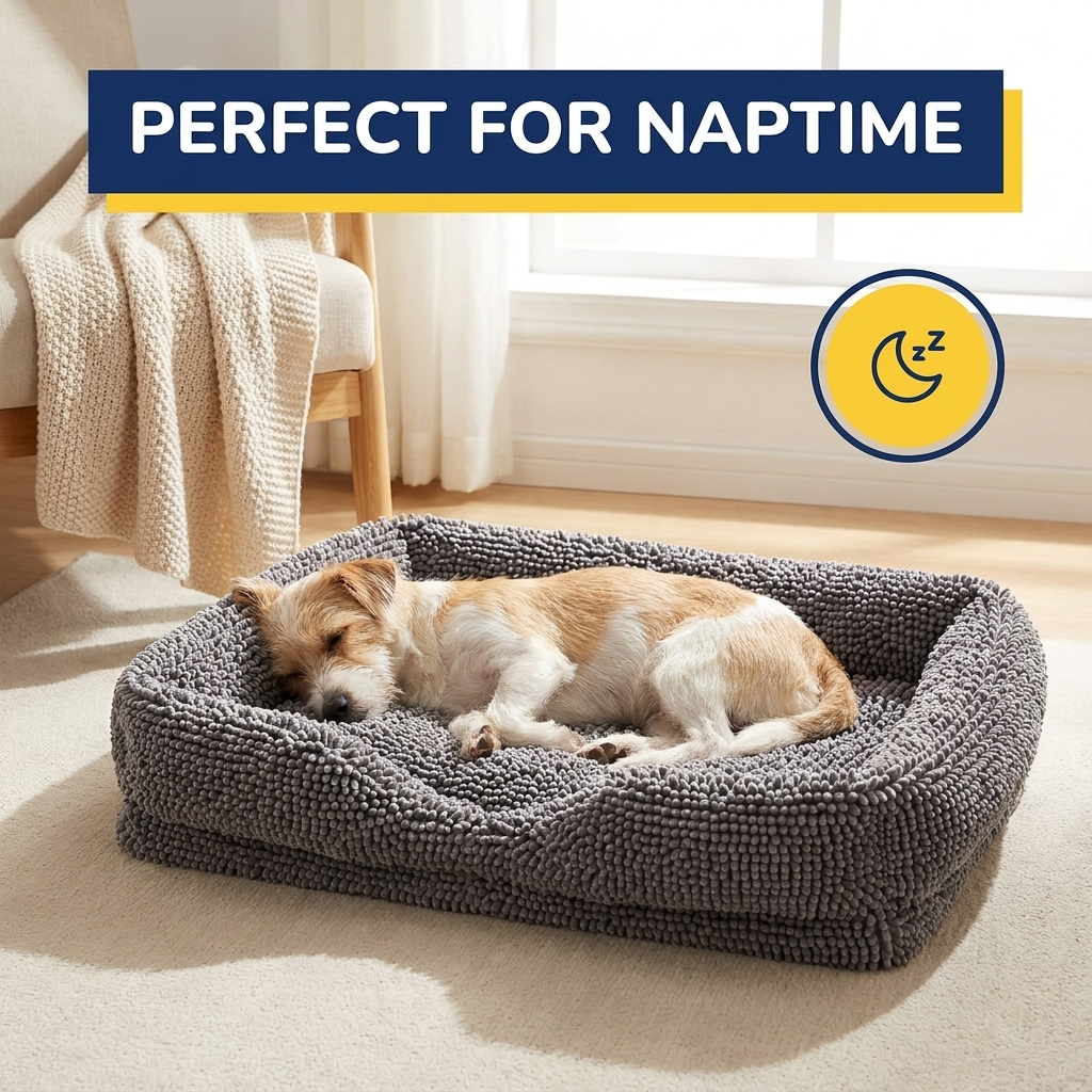 Muddymats® Rectangle Dog Bed — Real Memory Foam Support, Cozy Chenille Cover, Machine Washable | Fits Small to Large Dogs