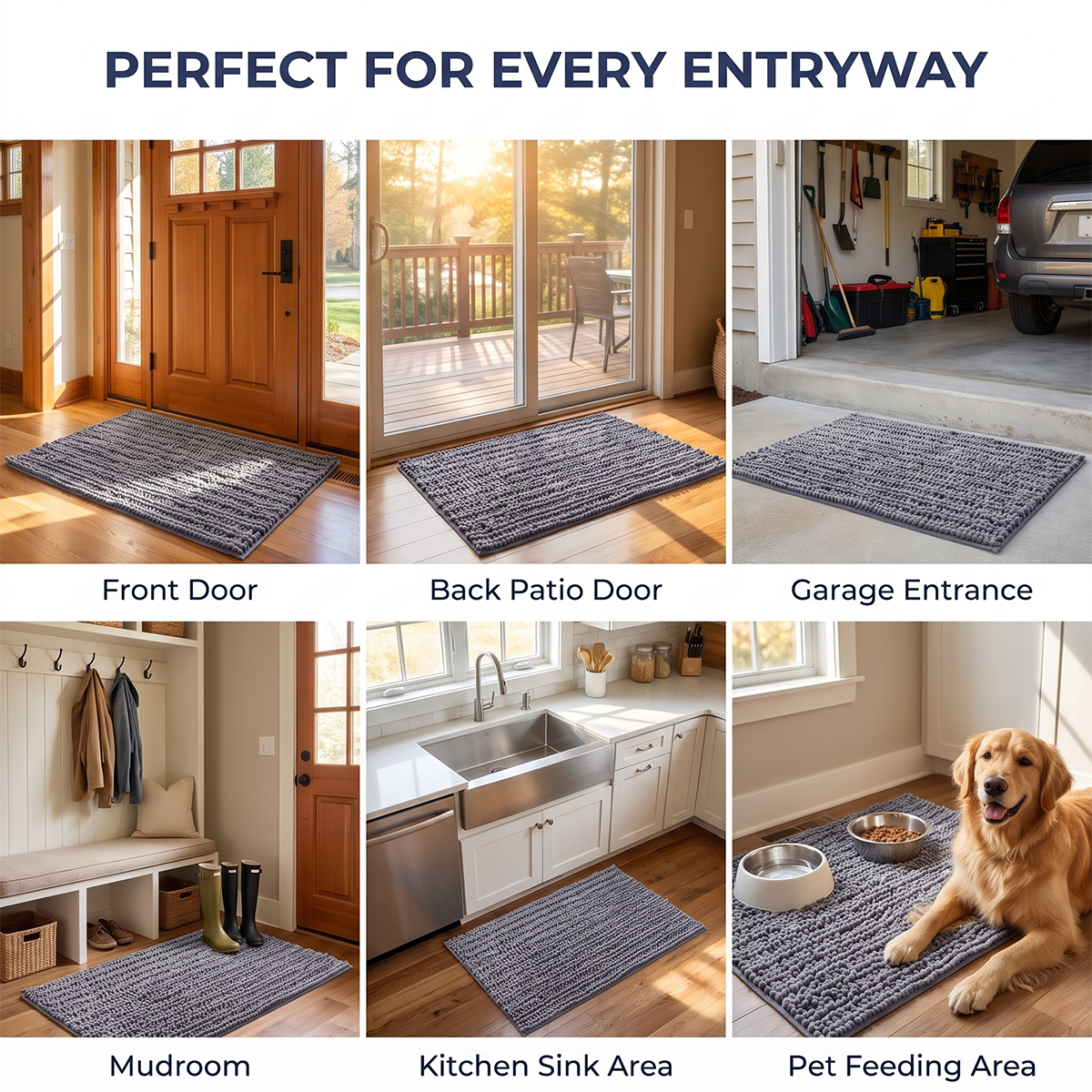 Muddymats® DuoMax Dog Door Mat for Muddy Paws – Dual-Texture Absorbent Mat Chenille Entryway Muddy Carpet®, Microfiber Quick Dry, Slip Resistant Machine Washable Indoor Mat