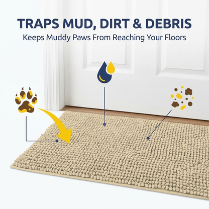 Muddymats® T.Max Dog Door Mat for Muddy Paws – Dirt-Trapping Chenille Entryway Muddy Carpet®, Super Water Absorbent Microfiber, Quick Dry, Slip Resistant Washable Indoor Mat