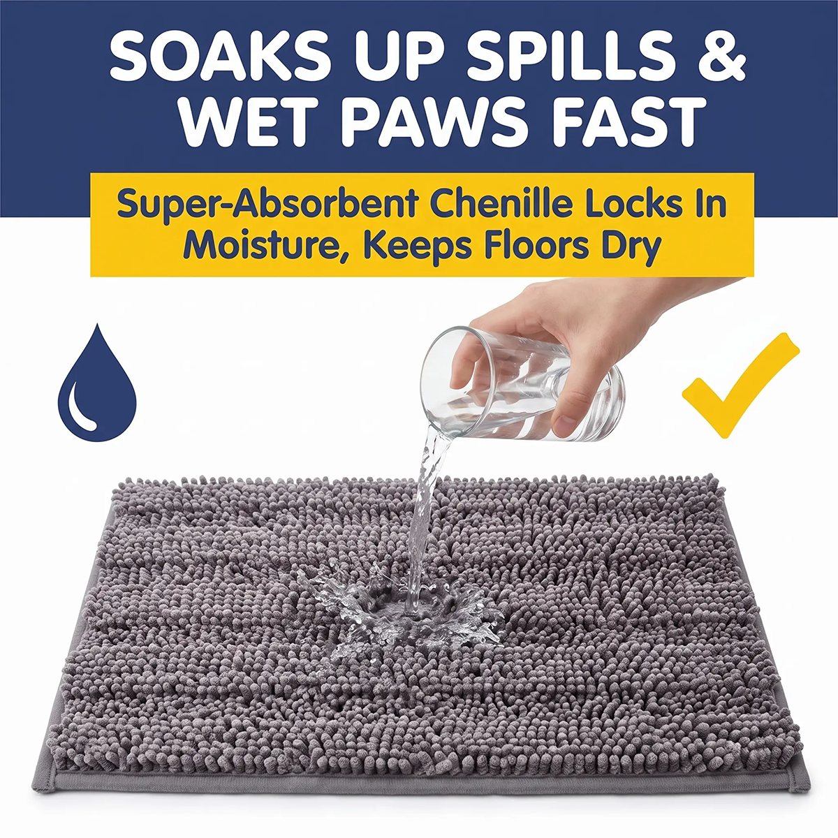 Muddymats® StripeMax Dog Floor Mat for Muddy Paws – Thick Plush Striped Chenille Muddy Carpet®, Super Water Absorbent Microfiber, Quick Dry, Slip Resistant Washable Indoor Mat