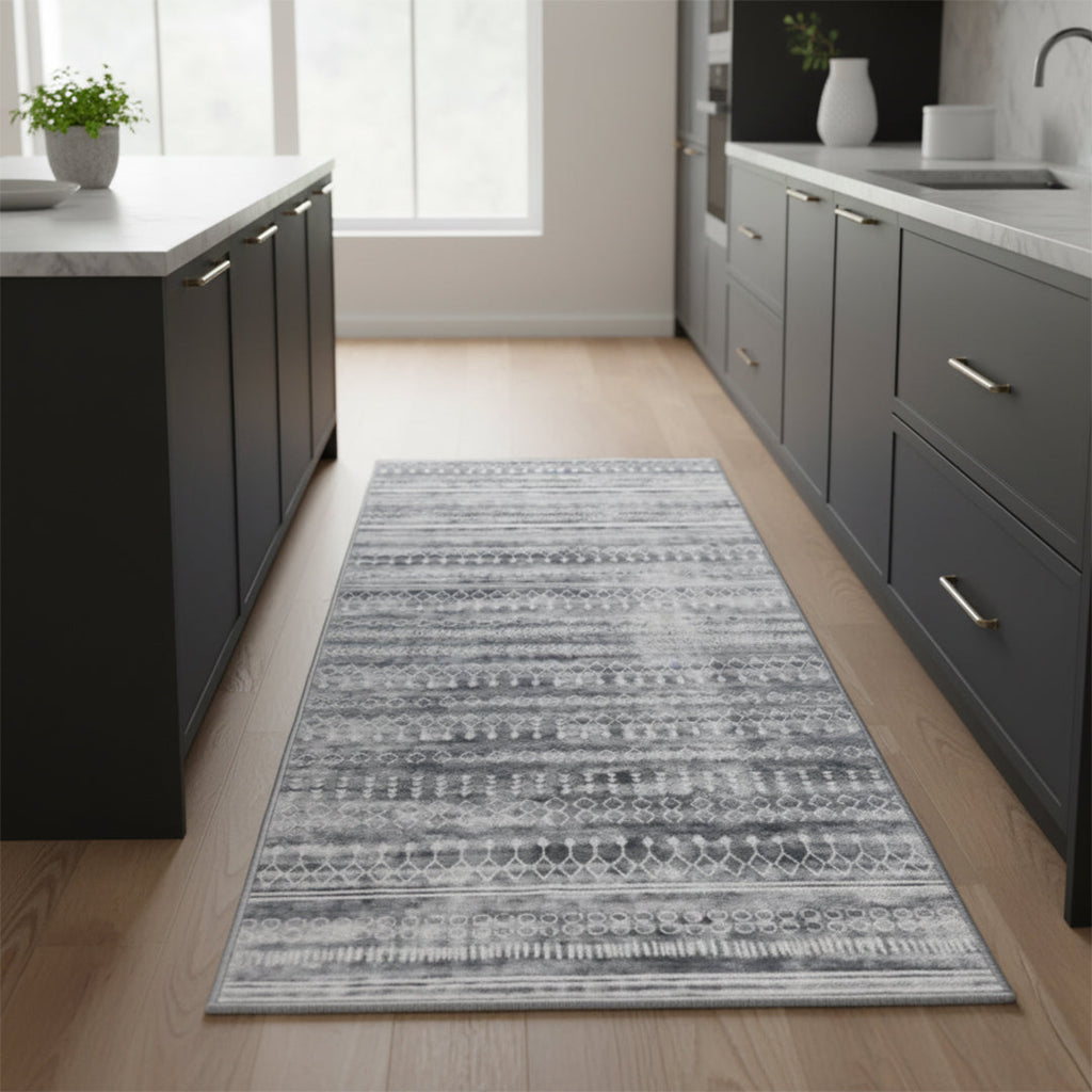 Muddy Carpet Greyline Washable Area Rugs for Living Room, Bedroom & Dining Room – Modern Soft Low Pile Non Slip Carpet – Pet Friendly Waterproof Foldable Rugs for Home