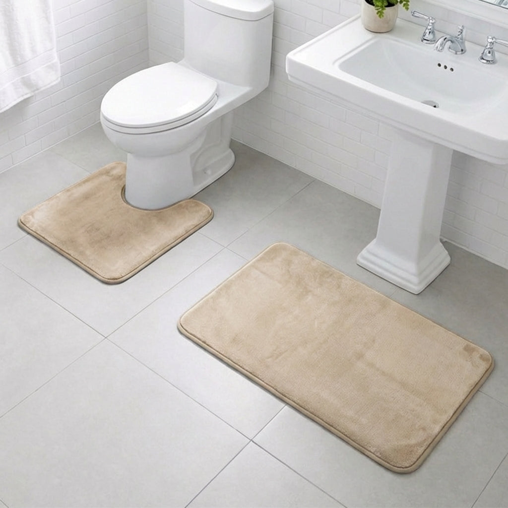 Muddymats® Memory Foam Bath Mat Set 2 Piece – Velvet Soft Non Slip Bathroom Rugs Set, Thick Absorbent Washable Bath Mats for Bathroom Floor and Shower, 20"x30" + 20"x20" U-Shaped