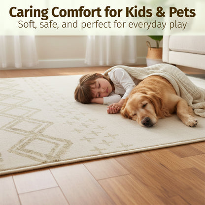 Muddy Carpet Tribal Washable Area Rugs for Living Room, Bedroom & Dining Room – Modern Soft Low Pile Non Slip Carpet – Pet Friendly Waterproof Foldable Rugs for Home