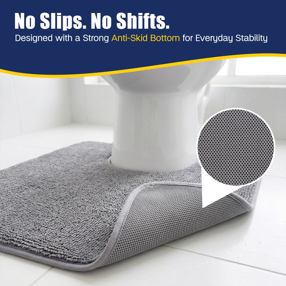Muddymats® CloudStep Bathroom Rugs 2 Piece Set, Non Slip Bath Mats for Bathroom, Absorbent Memory Foam Chenille, Machine Washable Quick Dry Toilet Rug Set, 20"x30" + 20"x20" U-Shaped