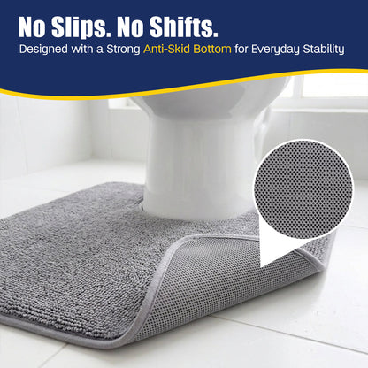 Muddymats® CloudStep Bathroom Rugs 2 Piece Set, Non Slip Bath Mats for Bathroom, Absorbent Memory Foam Chenille, Machine Washable Quick Dry Toilet Rug Set, 20"x30" + 20"x20" U-Shaped