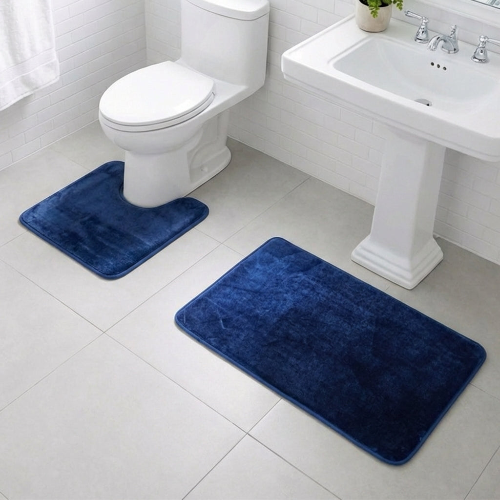 Muddymats® Memory Foam Bath Mat Set 2 Piece – Velvet Soft Non Slip Bathroom Rugs Set, Thick Absorbent Washable Bath Mats for Bathroom Floor and Shower, 20"x30" + 20"x20" U-Shaped